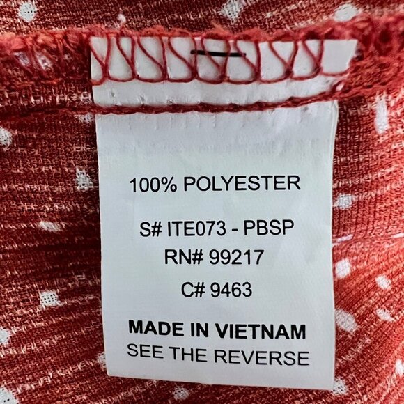 Moa Moa Women’s Sleeveless Ruffle Blouse Cinnamon/White Polka Dot Small - Picture 9 of 9